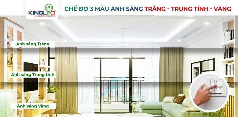 Đèn âm trần mặt cong 3 màu linh hoạt